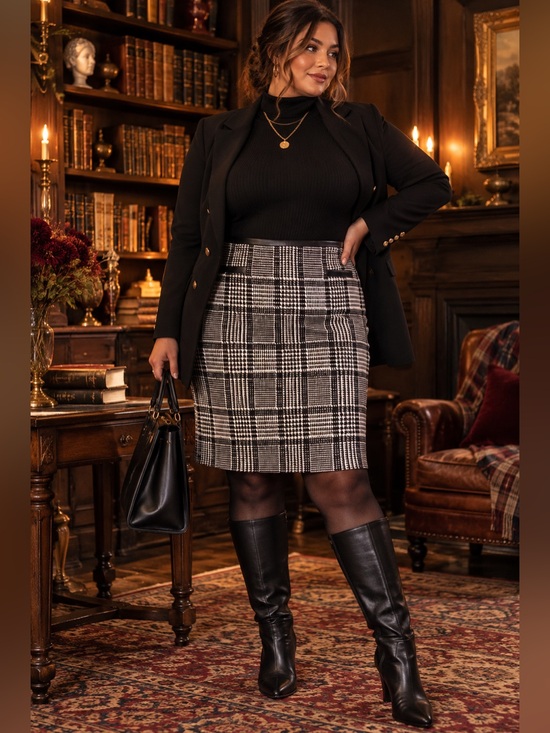 Talbots Dresses & Skirts - Talbots Plaid Pencil Skirt 14 Dark Academia Preppy Faux Leather Trim